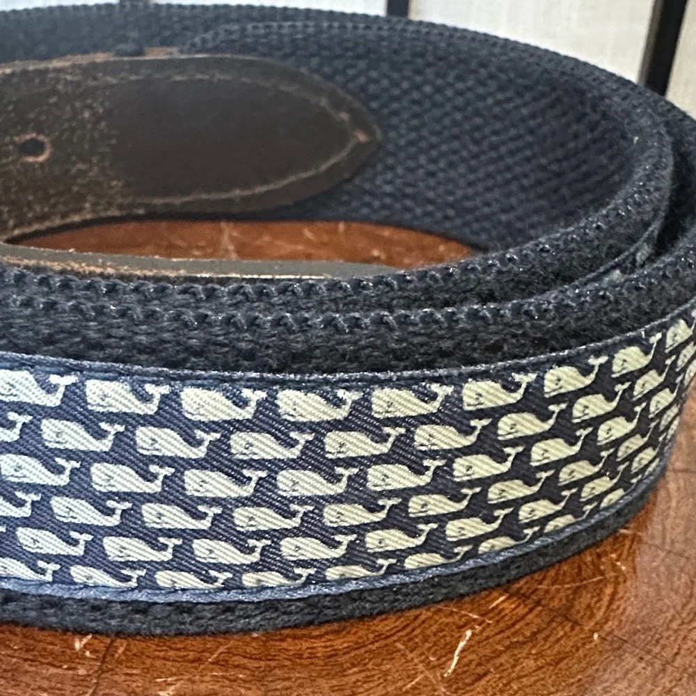 Vineyard Vines Silk Whale/ Leather/Canvas Belt with Gold Buckle Cape Cod 28